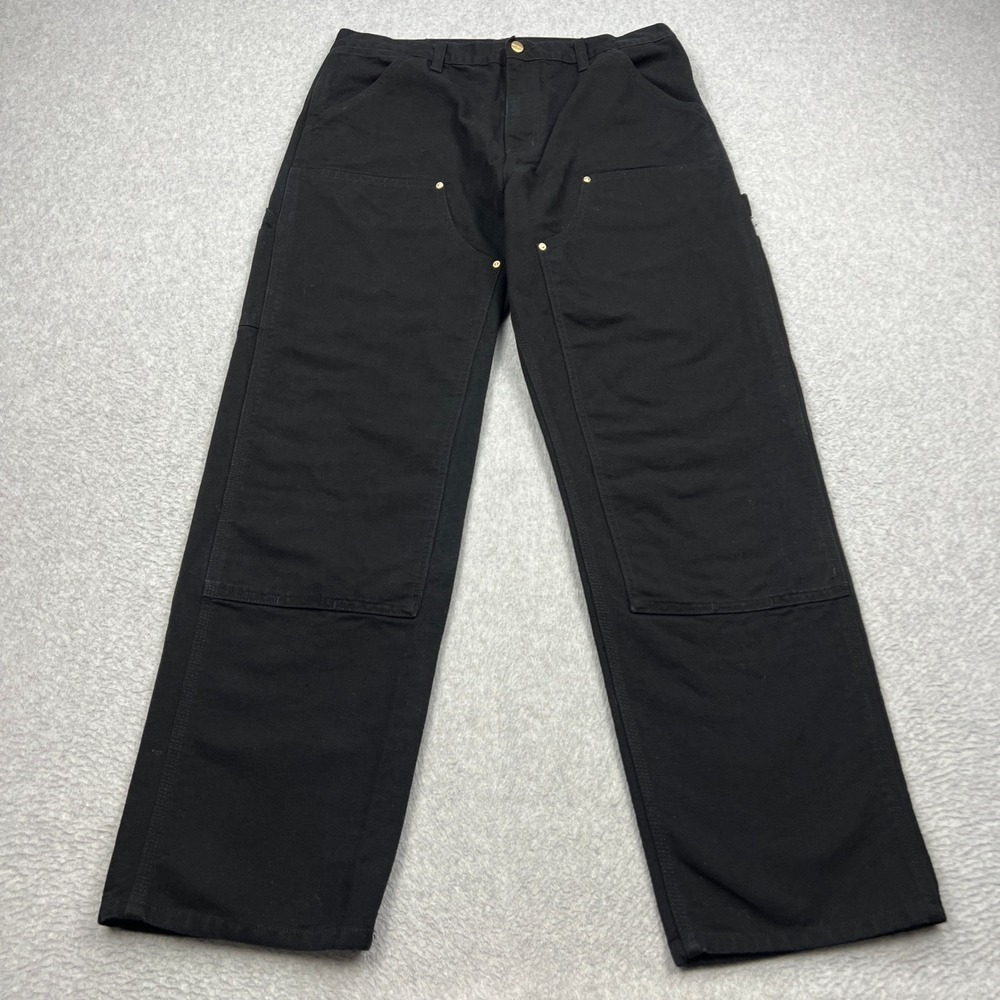 Carhartt WIP Double Knee Pants Mens 33x32* Black Canvas Carpenter Work Rivets - Picture 1 of 12